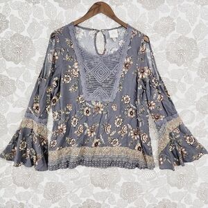 Floral Lace Detail Blouse - Blue